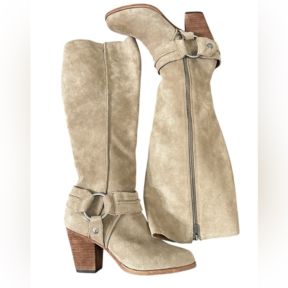 FRYE Anthropologie Suede Essa Seam Harness Tall Knee Boots Sz 6.5 NWOT - Picture 4 of 13
